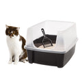IRIS USA Large Cat Litter Box with Scoop Open Top Cat Litter Pan Black